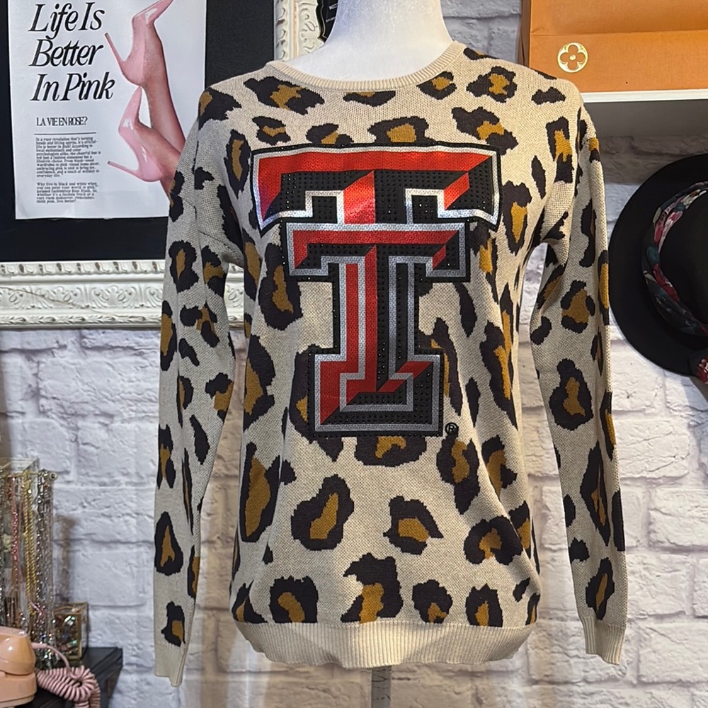 Game day Leopard Print Sweater with Texas Tech Graphic XS